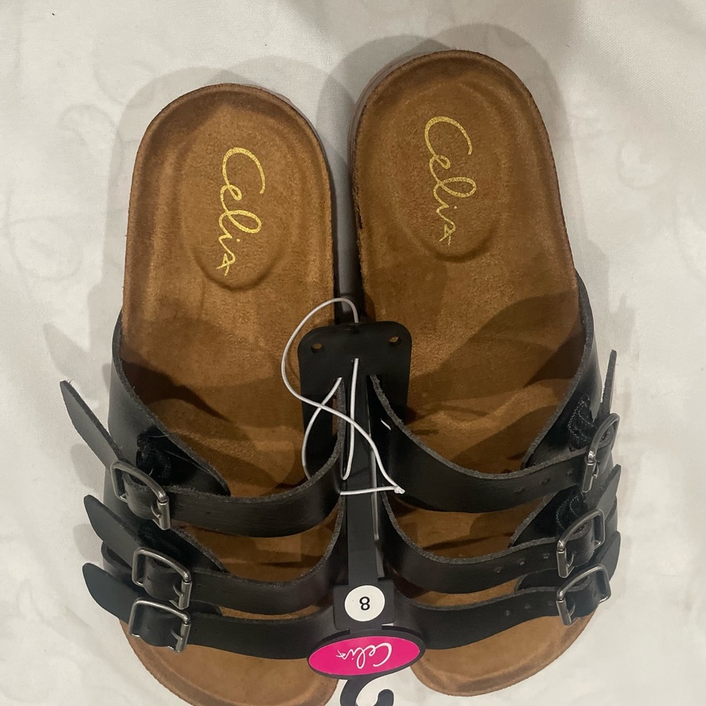 Celia Black Sandals with Buckle Straps Women  brand New size 8